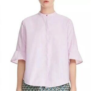 Maje Charly Flared-Cuff Button Down Poplin Shirt in Pink Size 1 Small